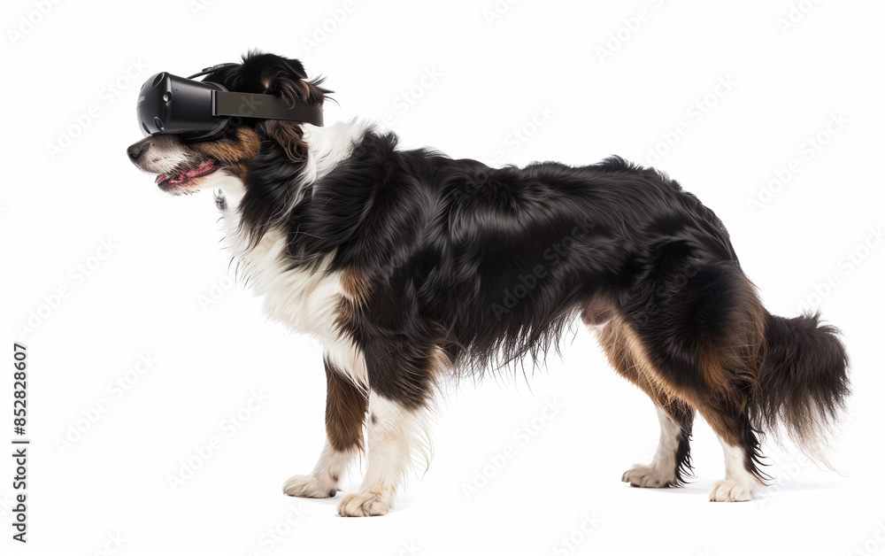 dog wearing a VR headset, side profile isolated on white background dog wearing a VR headset, side profile isolated on white background