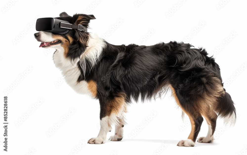 dog wearing a VR headset, side profile isolated on white background dog wearing a VR headset, side profile isolated on white background