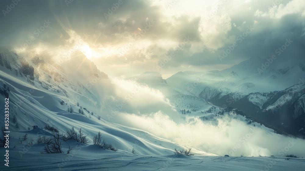 Breathtaking View Sunlight Illuminating Snow Covered Alps
