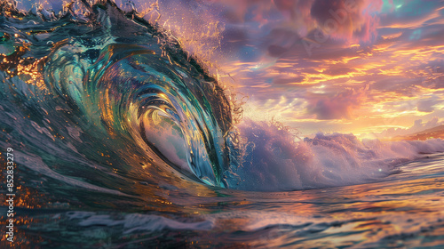 Dramatic Ocean Wave at Sunset