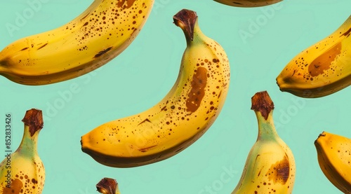 Pattern deisgn with ripe banans on pastel blue background. photo