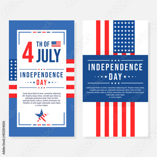 Set of 4th of July United States Independence Day celebration promotion advertising social media post banner, sticker, background, poster, card design. 