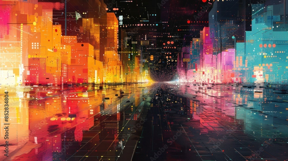 Fototapeta premium Digital Cityscape at Night