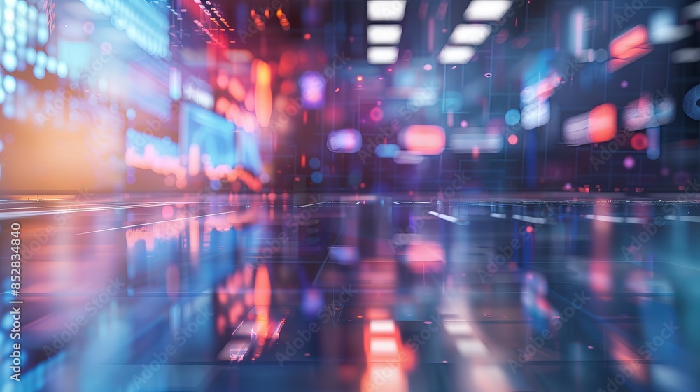 Abstract Blurred Studio Background with Unclear News Screen and Defocused Lighting for Modern Television Production Abstract Blurred Studio Background with Unclear News Screen and Defocused Lighting for Modern Television Production