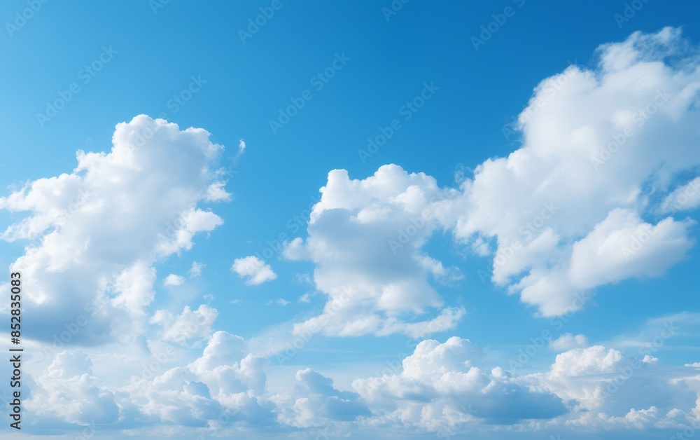 A bright blue sky with fluffy white clouds scattered across the horizon. A bright blue sky with fluffy white clouds scattered across the horizon.