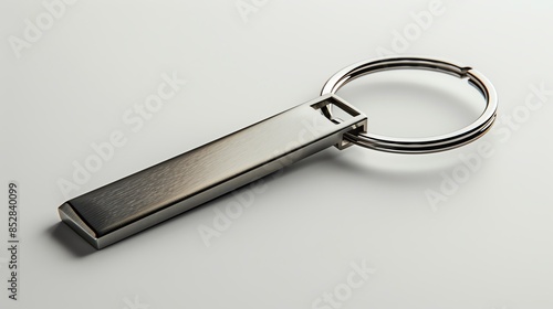 Sleek metallic keychain with a modern design, isolated on a white background. Perfect accessory for holding keys in a stylish and functional manner.