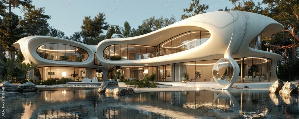 Futuristic house with advanced architectural elements. Futuristic house with advanced architectural elements.