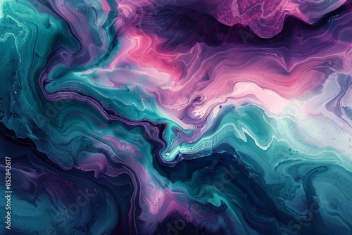 Abstract digital artwork with swirling liquid colors in vibrant pink, purple, and teal hues