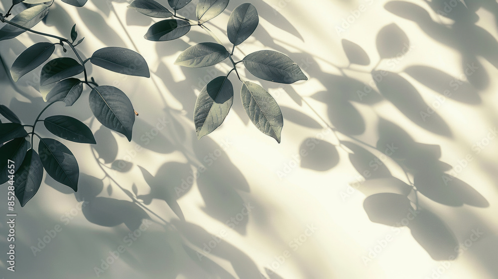Branches with leaves casting shadows on white background Branches with leaves casting shadows on white background