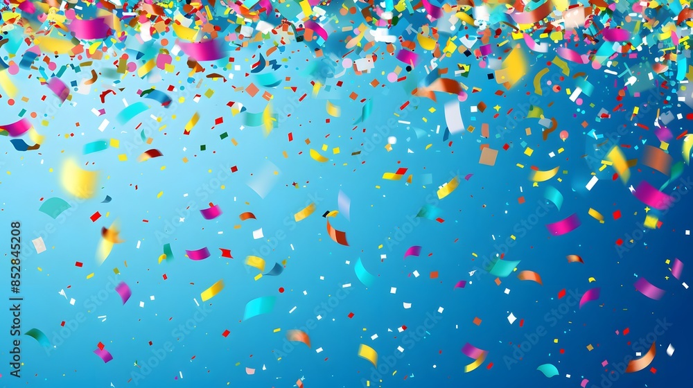 A vibrant blue background with confetti falling from the top, creating an atmosphere of celebration and joy. This background would be suitable for festive or celebratory designs. A vibrant blue background with confetti falling from the top, creating an atmosphere of celebration and joy. This background would be suitable for festive or celebratory designs.