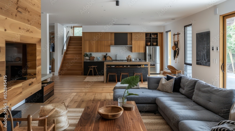 wooden house in green forest. Pros and cons of wooden house and suburban real estate concept. wooden house in green forest. Pros and cons of wooden house and suburban real estate concept.