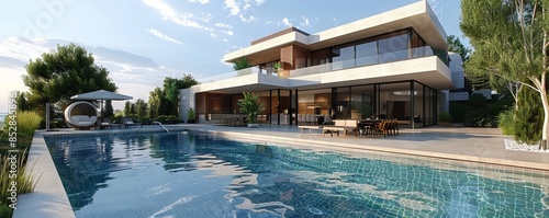 Modern mansion with a large infinity pool.