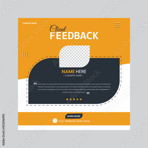 Creative client testimonial vector mockup template design.