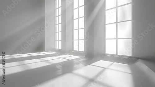 Abstract white background with window shadow. Vector illustration. all focus, brightness, daylight, bright room light, volumetric lighting.