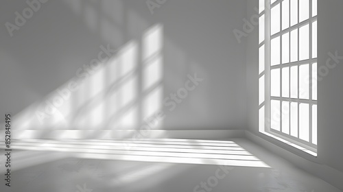 Abstract white background with window shadow. Vector illustration. all focus  brightness  daylight  bright room light  volumetric lighting.