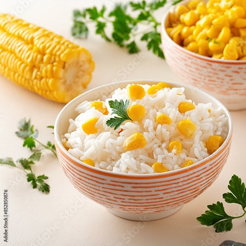 Fresh healthy corn rice in bowl 