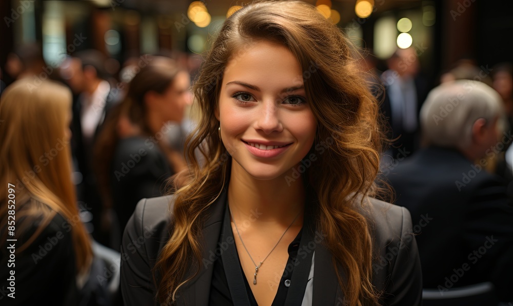 Young Woman Standing in Front of Crowd Young Woman Standing in Front of Crowd