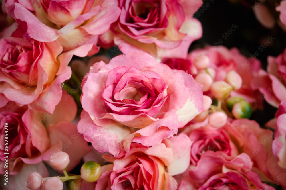 Fototapeta premium A bunch of pink roses are arranged in a bouquet