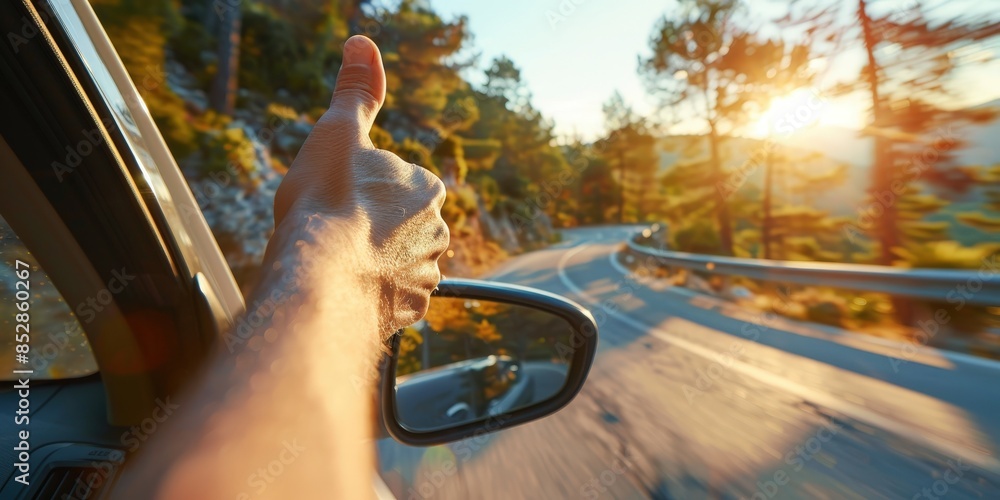 Naklejka premium Thumbs Up from the Road