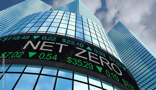 Net Zero Business Stock Market Industry Environment Carbon Emission Commitment 3d Illustration photo