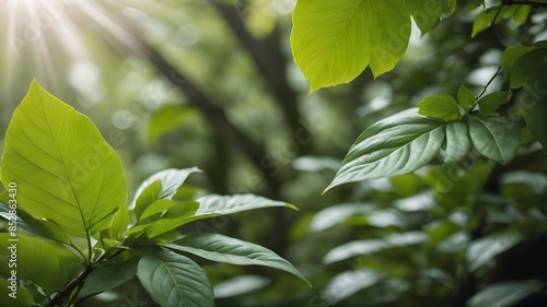 ai generated green leaves on a sunny day