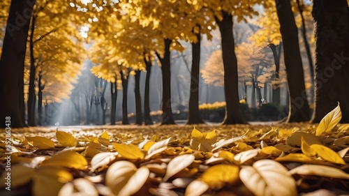 ai generated yellow autumn leaves on the ground
