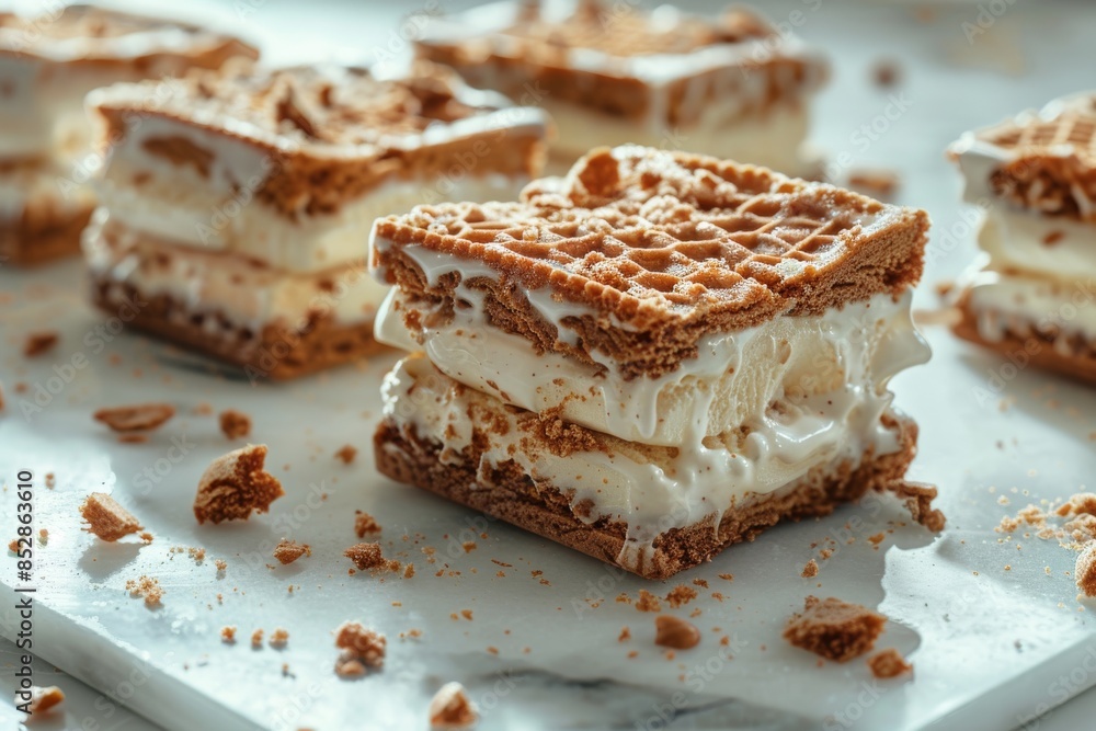 A studio shot featuring a stack of homemade ice cream sandwiches A studio shot featuring a stack of homemade ice cream sandwiches