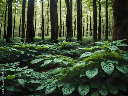 ai generated leaves forest in the morning