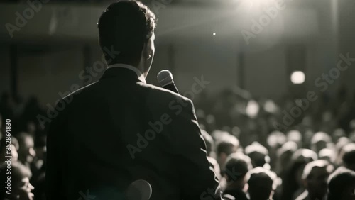 Man Delivering Inspiring Speech, An executive manager inspiring their team with a motivational speech on success and perseverance