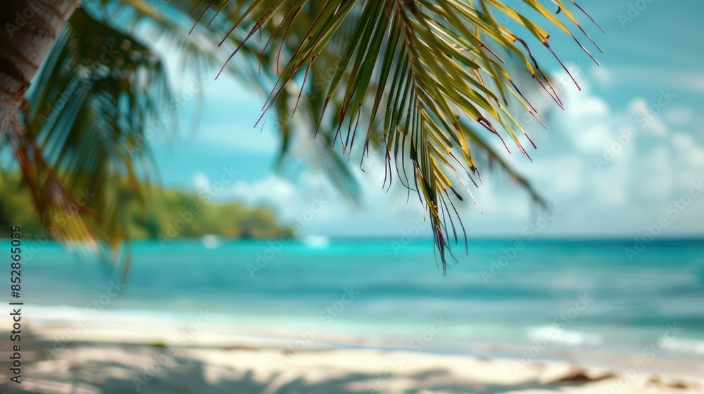 Naklejka premium Summer sand and tropical sea background with abstract stone podium
