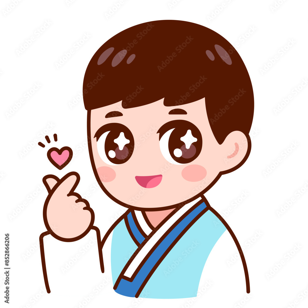 Cute Korean boy making finger heart gesture Cute Korean boy making finger heart gesture
