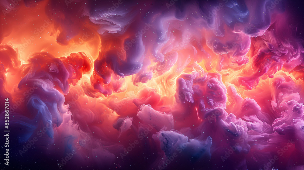 A vibrant, colorful nebula with swirling clouds of gas and dust in shades of purple, pink, and orange, set against a starry background. A vibrant, colorful nebula with swirling clouds of gas and dust in shades of purple, pink, and orange, set against a starry background.