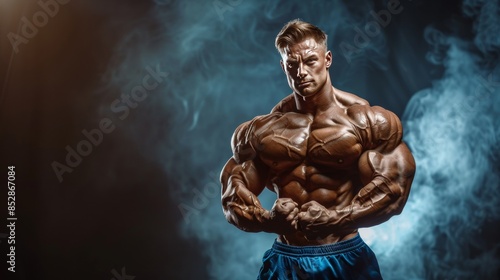 Muscular Man Posing in Smoky Background