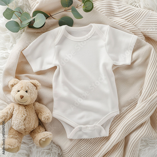 mockup of Baby suit with teddy bear generated.AI 