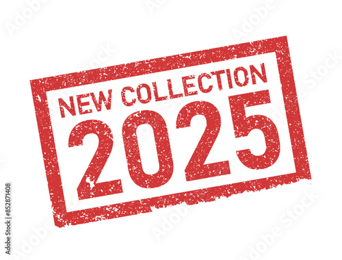 New collection 2025 red stamp. Grange mark in red paint on white background. Vector