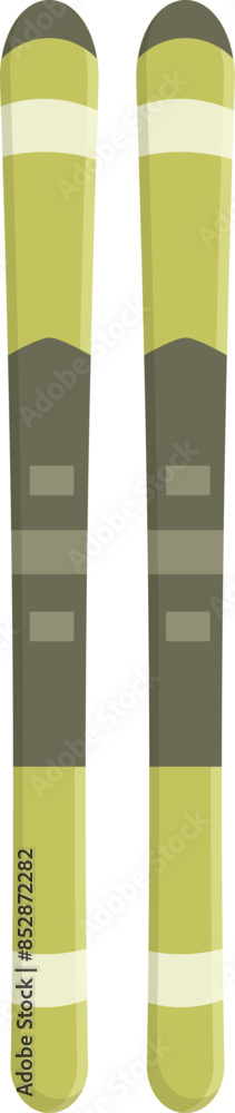 Two downhill skis standing upright against a white background, ready for a day on the slopes Two downhill skis standing upright against a white background, ready for a day on the slopes