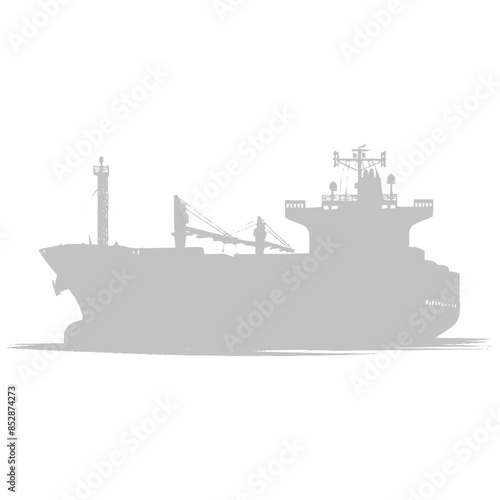 Grey Bulk Carrier Ship Silhouette on White.