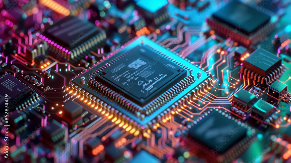 Electronic circuit board with glowing lights Electronic circuit board with glowing lights