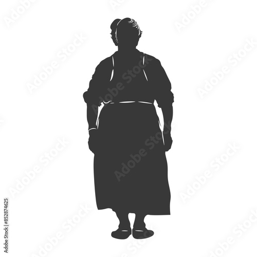 Silhouetted Matron: Back View, Skirt and Apron, Senior Woman Figure.