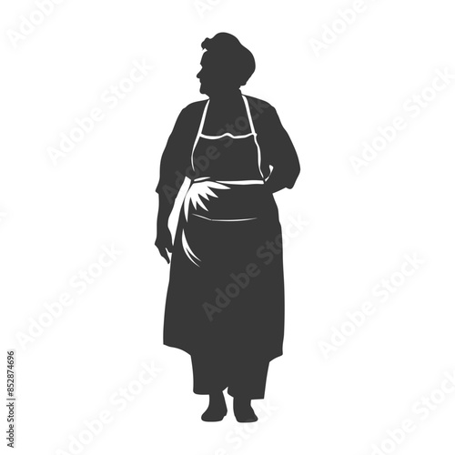 Silhouette of an Elderly Woman in Apron, Side View, Vector Illustration.