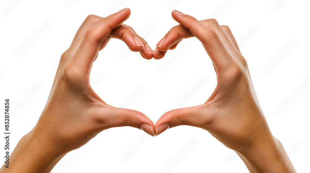 Obraz premium Hands forming heart shape on white background