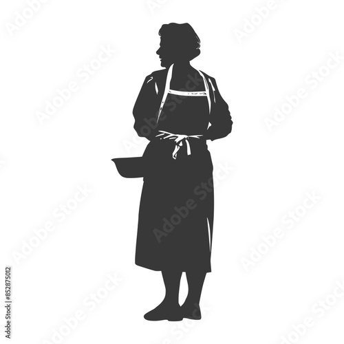 Silhouette of a Baker: Woman in Apron Holding Bowl, Vintage Style.