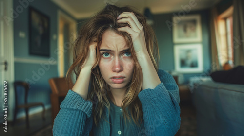 Devastated woman sitting on a sofa