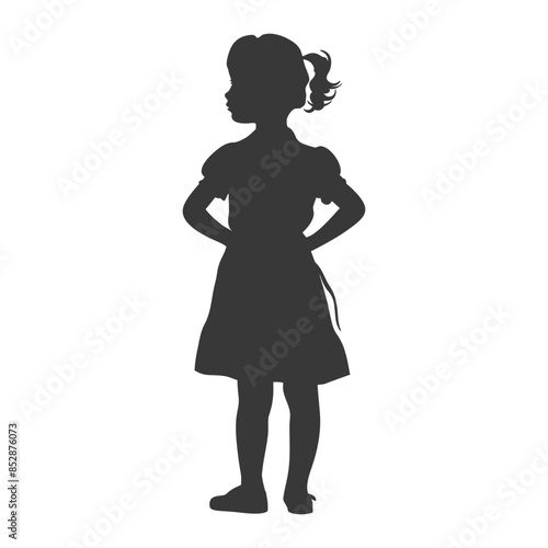 Silhouette of a Young Girl with Ponytail, Hands on Hips, Standing Proud.