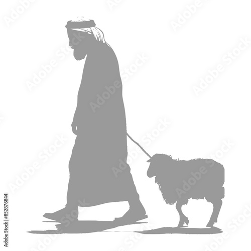 Shepherd's Silhouette: Leading Sheep, Simplistic Pastoral Vector.