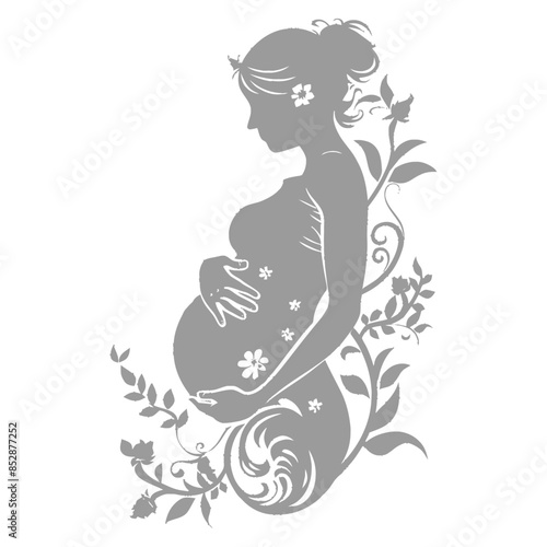 Blooming Pregnancy: Floral Silhouette of Expectant Mother.