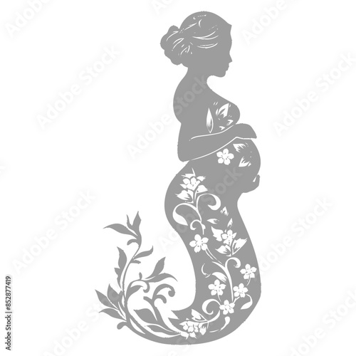 Floral Silhouette: Expectant Mother with Botanical Dress.