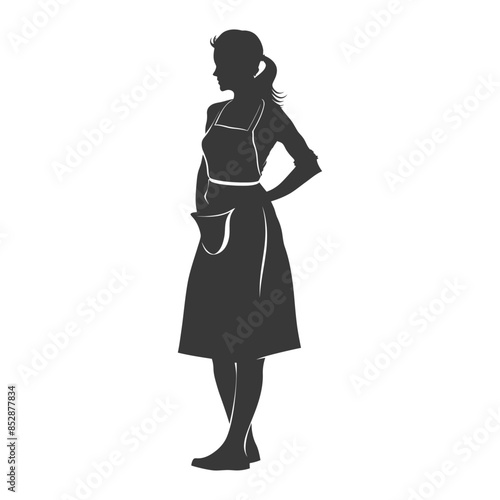 Silhouette of Woman in Apron: Retro Homemaker or Shopkeeper, Full Body.
