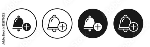 Cowbell circle plus line vector icon set.