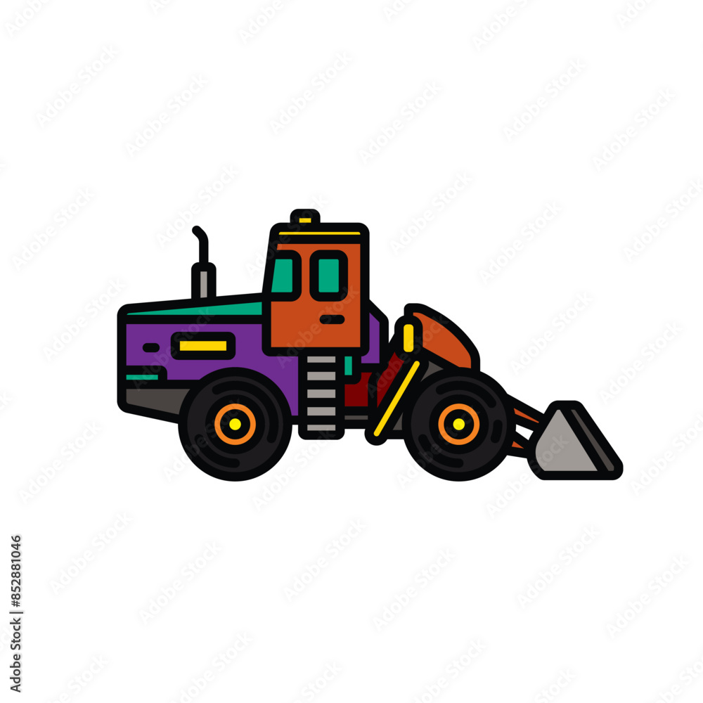 Original vector illustration. Contour icon of a bulldozer on wheels. Original vector illustration. Contour icon of a bulldozer on wheels.